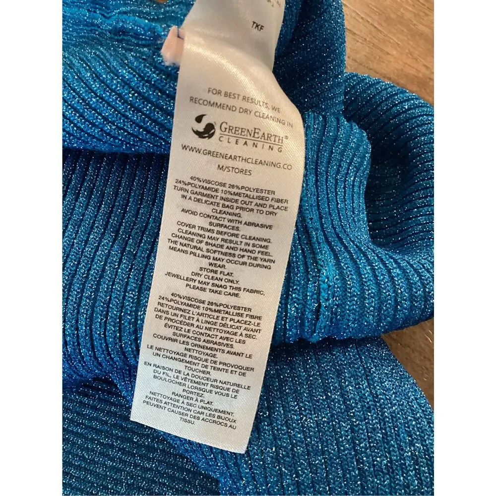 SELF PORTRAIT Blue Lurex Knit long sleeve cut out Midi Dress M